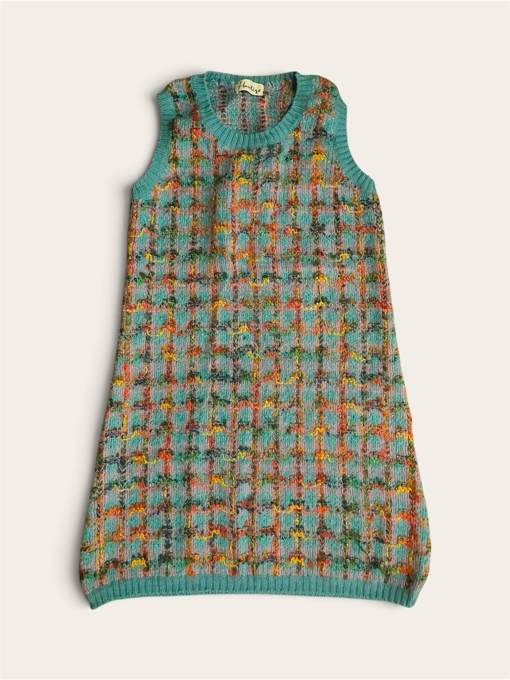 Florilège Vintage Japanese Multicolor Plaid Knit Sleeveless Sweater Dress Vest